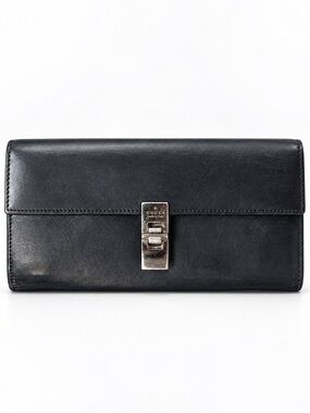 Gucci Black Leather Long Wallet with Silver-Tone Lock